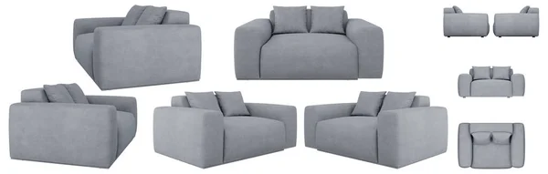 Modernes Hellgraues Sofa Aus Stoff Sofa Von Verschiedenen Seiten Sofaprojektion — Stockfoto