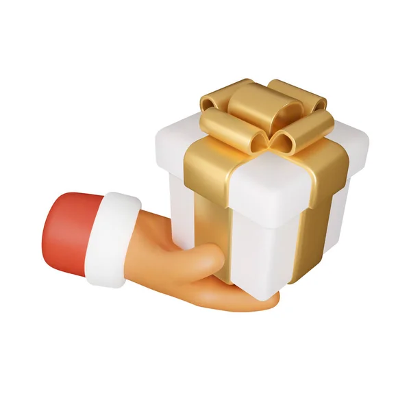 Weihnachtsgeschenk Symbol Der Weihnachtsmann Hält Eine Geschenkbox Der Hand Vektorrenderdarstellung — Stockvektor