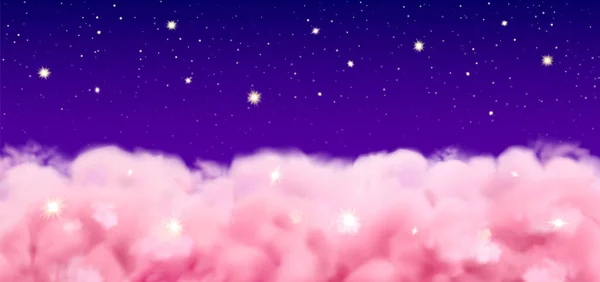 Nubes Rosadas Fondo Nocturno Vector Realista Cielo Ensueño Con Estrellas — Archivo Imágenes Vectoriales