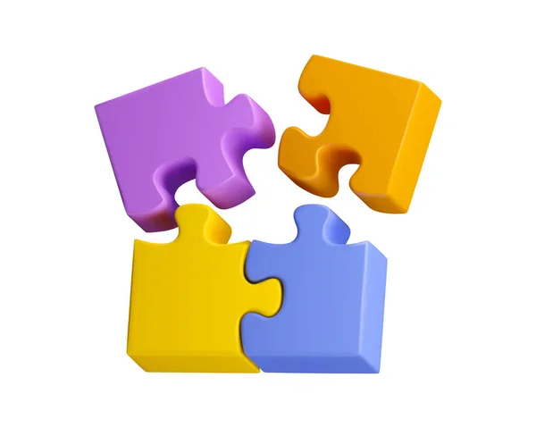 Beyaz arka planda izole edilmiş yapboz parçaları. 3 boyutlu problem çözme konsepti. İş ortaklığı çizimi