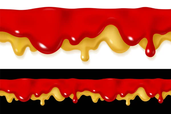Csöpögő Ketchup Mustármártás Vektor Folyékony Festék Festés Illusztráció Reális Vízszintes — Stock Vector