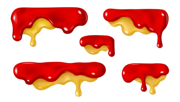 Csöpögő Ketchup Mustármártás Vektor Folyékony Festék Festés Illusztráció Reális Horizontális — Stock Vector