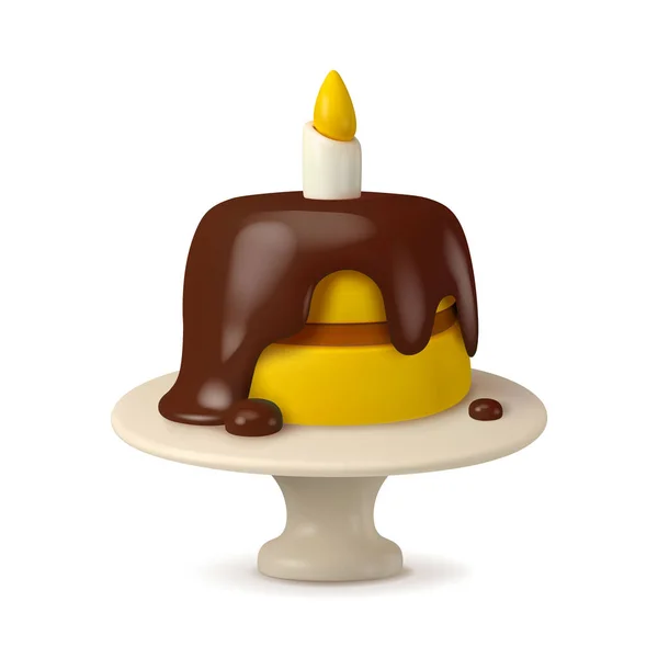 Aniversário Bolo Chocolate Vetor Ícone Placa Com Vela Cartoon Celebração — Vetor de Stock