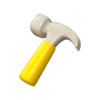 Çekiç aracı vektör 3d simgesi. Çizgi film tamir aletleri beyaz arka planda izole edilmiş. Bakım sembolü