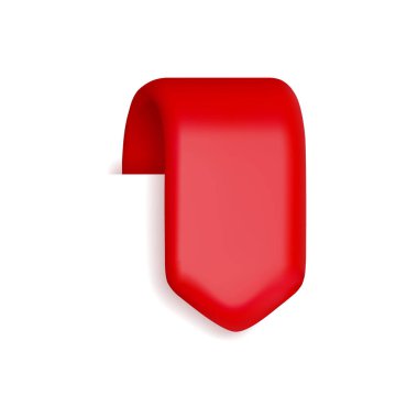 Kırmızı yer imi simgesi. Etiket etiketi vektörü 3d amblemi, beyaz arkaplanda izole. Dikey pankart şablonu