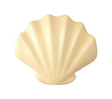 Deniz kabuğu vektörü 3d simgesi. Beyaz arkaplanda incili deniz tarağı çizimi.