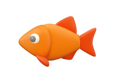 Karikatür balık vektörü 3d simgesi. Basit turuncu süs balığı çizimi beyaz arkaplanda izole edildi