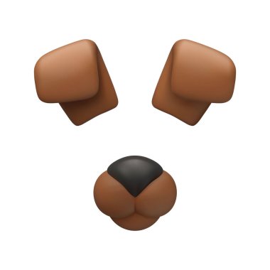 Köpek suratlı 3d vektör simgesi. Çizgi film kahverengi köpek yavrusu selfie filtre efekti illüstrasyonu. Karnaval ya da parti kostümü, tasarım elemanı izole edildi