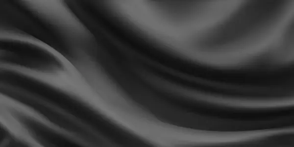 Siyah ipek arka plan. Gerçekçi güzel kumaş dokusu, soyut kumaş kıvrımları. Yumuşak sıvı dalga etkisi. Vektör illüstrasyonu, karanlık lüks saten perde arkaplanı