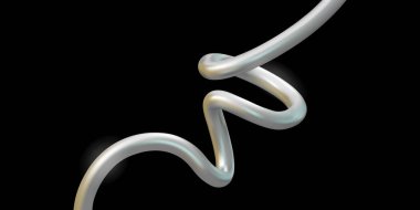 Krom metalik soyut eğri, vektör 3 boyutlu arka plan. Gümüş spiral şekil, y2k dalgalı pankart şablonu