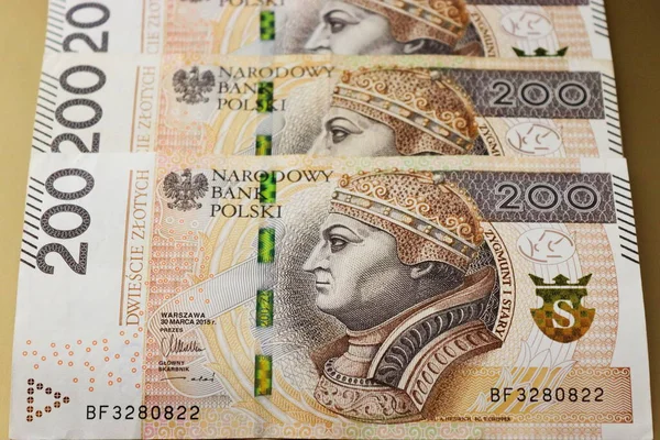 Polskie Pieniądze Złote Złote Banknoty — Zdjęcie stockowe