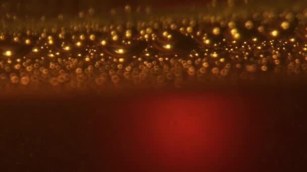 Alcohol Liquid Bubbles Texture Closeup Golden Cold Craft Beer Frothing — Stock Video