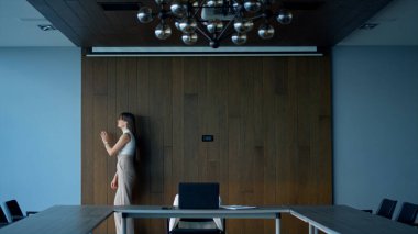 Pensive manager considering work issue. Stressed woman looking laptop computer. Nervous ceo checking financial report stock market data online. Professional analyst searching business solution alone