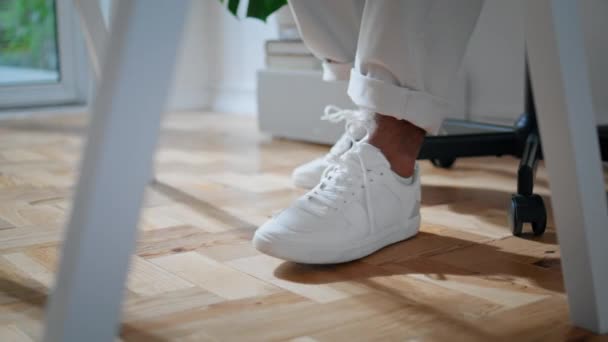 White Man Shoes Sitting Chair Home Closeup Contemporary African American — Video