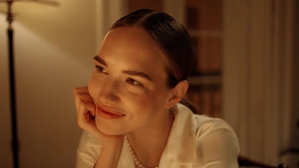Sexy Model Flirting Evening Date Room Portrait Seductive Girl Looking — Wideo stockowe