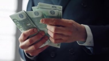 Businessman hands calculating euro banknotes indoors closeup. Unknown rich finansist counting european currency cash in office. Young successful manager having investment profit. Money finance concept