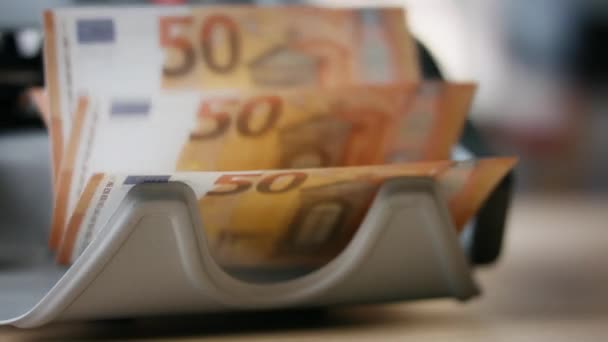 Automatisk Udstyr Tælle Euro Regninger Pålydende Halvtreds Close Indendørs Pakke – Stock-video