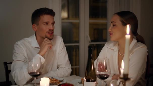 Loving Couple Talking Romantic Home Evening Closeup Young Man Woman — Stock video