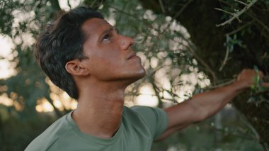 Gün batımında zeytin ağacını inceleyen bir portre çiftçisi. Ciddi bir adam doğayı yakından izleyen dallar tutuyor. Kırsal kesimde hasat sezonunu düşünceli bir işçi planlaması. Petrol üretimi 