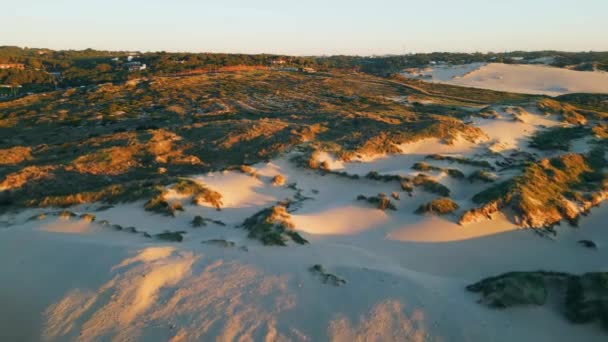 Luchtfoto Woestijn Landschap Ruwe Grond Bij Zonsondergang Zonlicht Drone Schot — Stockvideo