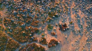 Köpüklü turkuaz okyanus dalgaları kayalık deniz kıyılarını güneşli bir günde yıkıyor. Kıyıdaki kayalıkların yavaş çekimde düşen fırtınalı deniz dalgaları. Kıyı şeridinde dalgalı sular köpürüyor.