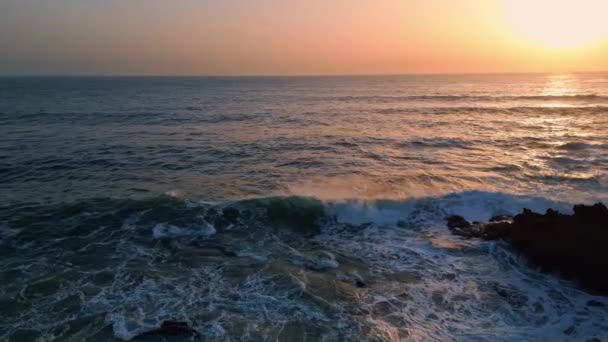 Stunning Aerial Foaming Ocean Crashing Coastal Cliff Evening Marine Dramatic — Stock Video
