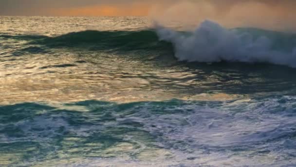 Morgenwellen Schwellen Küste Vor Sturm Mächtige Weiße Brandung Die Sich — Stockvideo