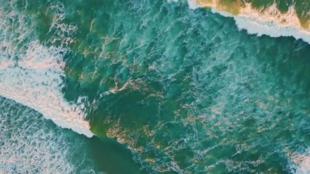 Top View Foaming Ocean Surface Waving Super Slow Motion Drone — Stock Video