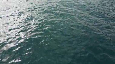 Kapalı okyanus kabarması güneş ışınlarını yansıtıyor. İnsansız hava aracı dalgalanan denizi yakınlaştırıyor. Gün ışığında derin su ağır çekimde tur atıyor. Sakin dalgalar yavaşça hareket ediyor. Doğa deniz güzelliği geçmişi 