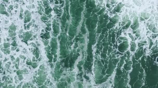 Powerful Sea Waves Foaming Drone Top View Stormy Grey Water — Stock Video