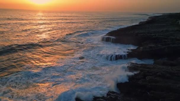 Foamy Waves Ocean Sunrise Aerial View Picturesque Ripple Sea Water — Stock Video