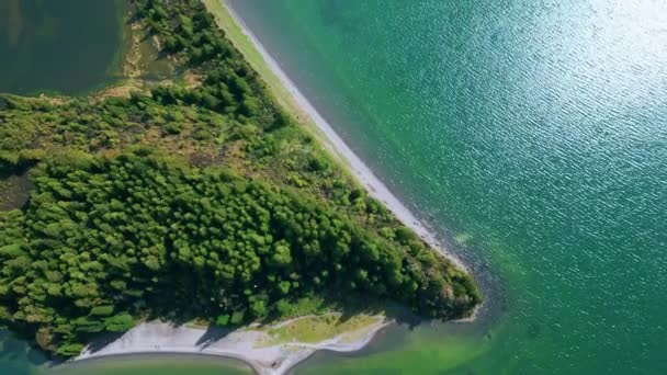 Atemberaubende Grüne Insellandschaft Drohnenblick Dichte Baumkronen Bewachsen Kaphügel Der Ruhige — Stockvideo