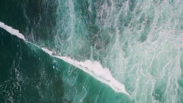 Top View Stormy Sea Surface Waving White Foam Slow Motion — Stock Video