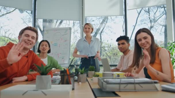 Het Team Heeft Een Videoconferentie Office Pov View Multiraciale Mensen — Stockvideo
