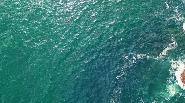 闭塞的海面反射太阳光 航观游艇驶向海洋地平线慢速运动 孤独的运输船独自在平静的海面上漂流 在开阔水域航行的游轮 — 图库照片