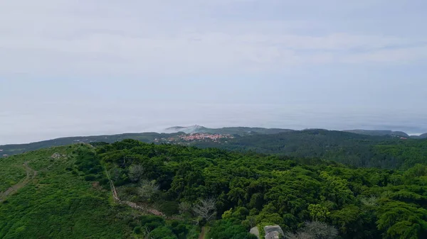 Mooie Groene Heuvels Bewolkt Zomerdag Uitzicht Vanuit Lucht Berghellingen Bedekt — Stockfoto