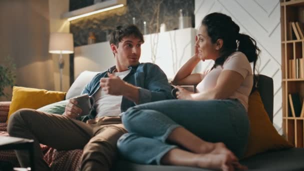 Liebevolle Ehepartner Verbringen Den Abend Zusammen Auf Einer Gemütlichen Couch — Stockvideo