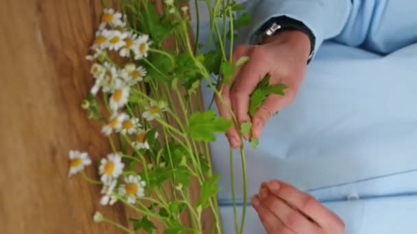 Zbliżenie Kwiaciarnia Sprzedawca Ręce Pracy Zrobić Piękne Kwiaty Bukiet Sklepie — Wideo stockowe