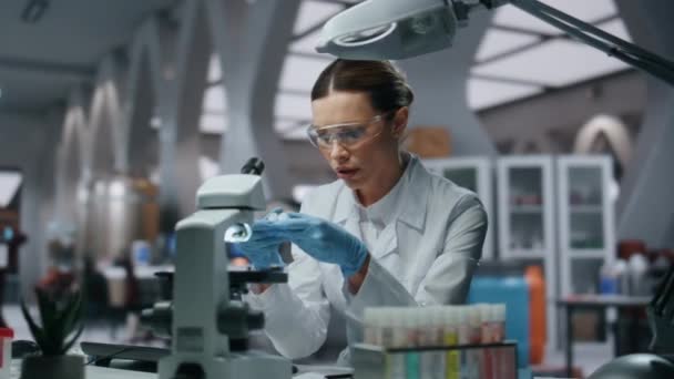 Científico Laboratorio Buscando Muestras Medicamentos Clínica Innovación Moderna Cerca Química — Vídeos de Stock