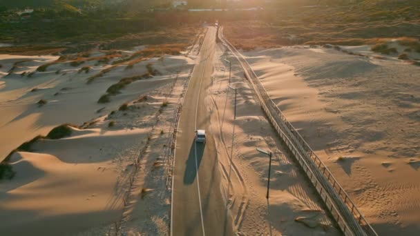 Красива Асфальтована Дорога Пустельний Пейзаж Літньому Заході Сонця Сонячне Світло — стокове відео