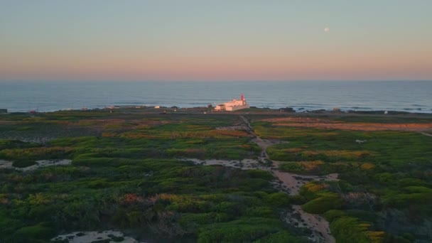 Hermosa Vista Mar Por Noche Drone Paisaje Cielo Rosa Claro — Vídeos de Stock