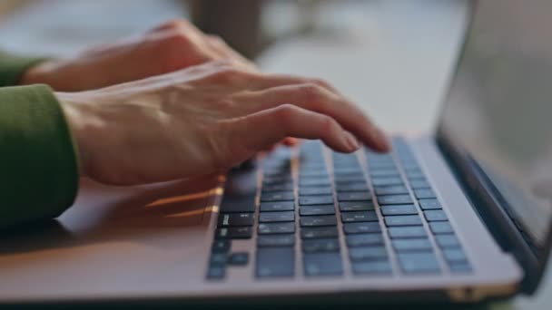 Hölgy Kezei Billentyűzet Laptopot Gépelnek Lakásban Felismerhetetlen Aki Számítógépgombokat Nyomogat — Stock videók