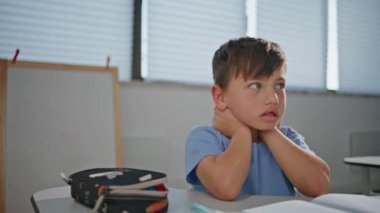 Sınıfta oturup düşünmeyi düşünen düşünceli bir çocuk. Kabinede öğretmenlik yapan ciddi bir öğrenci. Akıllı çocuk okulda oditoryumda öğreniyor. Masada özenli bir öğrenci okulu.