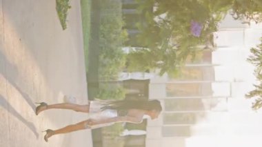 Hayalperest esmer moda tutkunu, dikey olarak akşam meydanında geziniyor. Günbatımında şık kıyafetli Afro saçlı kadın yürüyor. Gezgin kadın, Sunny Bulvarı 'ndaki yüksek tepelere adımını atar.