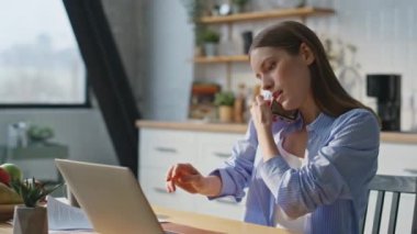 Freelancer, mutfaktaki bilgisayarın bilgisayarına cevap veriyor. Bilgisayarda çalışan iş kadını cep telefonuyla konuşuyor. Profesyonel internet yöneticisi iş belgelerine bakıyor ve evde memnun..