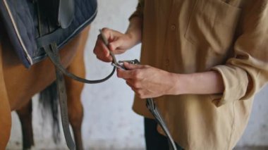 Equestrienne elleri otlakta ata üzengi bağlıyor. Sakin kahverengi hayvan, hafif ahırda durarak sahibinin sevgisinden zevk alır. Tanınmayan kadın jokey yarış için evcil hayvan hazırlıyor. Arkadaşlık kavramı