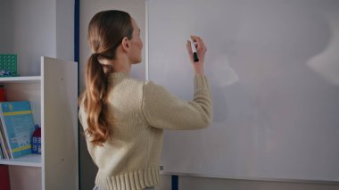 Genç profesör sınıfın beyaz tahtasına şemalar çiziyor. Matematik öğretmeni hesaplamalarla meşgul. Sınıfta çalışan ciddi bir kadın. Meslek ve insanlar kavramı