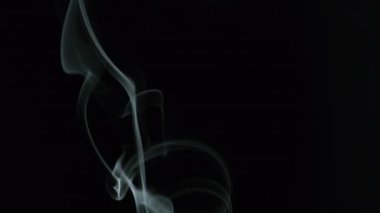 Siyah izole edilmiş arka planda kıvrılan hassas duman akıntısı. Loş stüdyo sessizliği koruyor. İnce bukleler boşluğu dolduruyor. Tütsü çubukları. Soyut şekiller. Ruhani uygulama konsepti