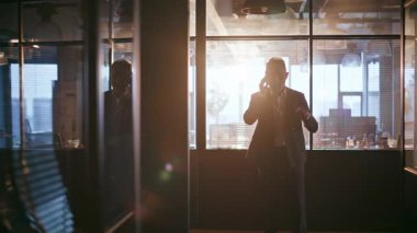 Akşam güneşli koridorda el kol hareketleriyle konuşan bir cep telefonu. Siluet kızgın kıdemli işadamı akıllı telefondan kavga ediyor. Salonda stres yaşıyor. Sinirli yönetici bağırıyor. Telefon hatası.