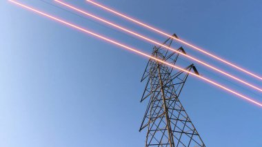 Electricity transmission towers with glowing wires